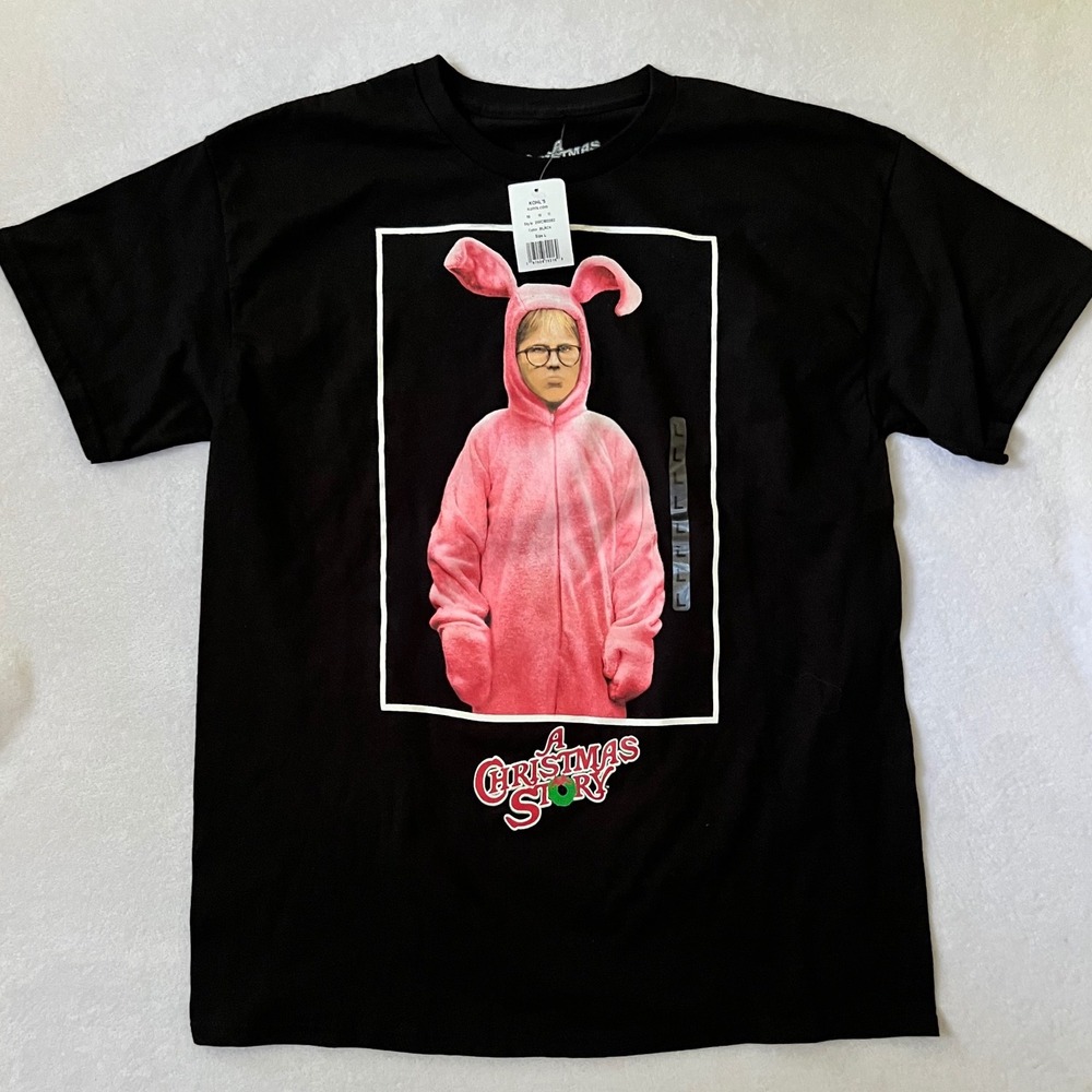 A Christmas Story Graphic Tee Black Ralphie Pink Bunny Suit Size L